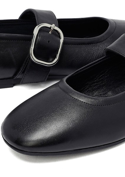 Kadın Siyah Tokalı Deri Babet 25AFD270218