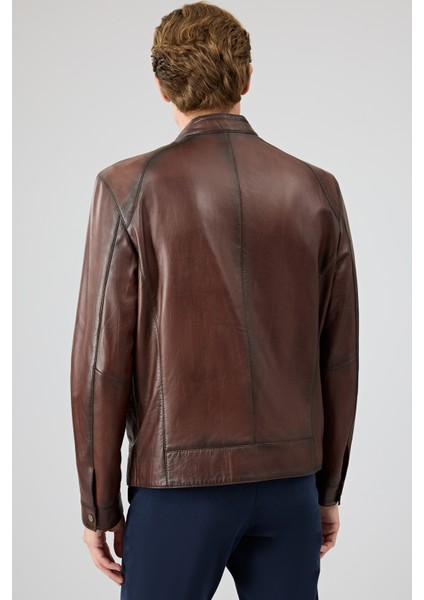 King Erkek Kahverengi Hakim Yaka Deri Ceket 25WGE6580NC indirimleri