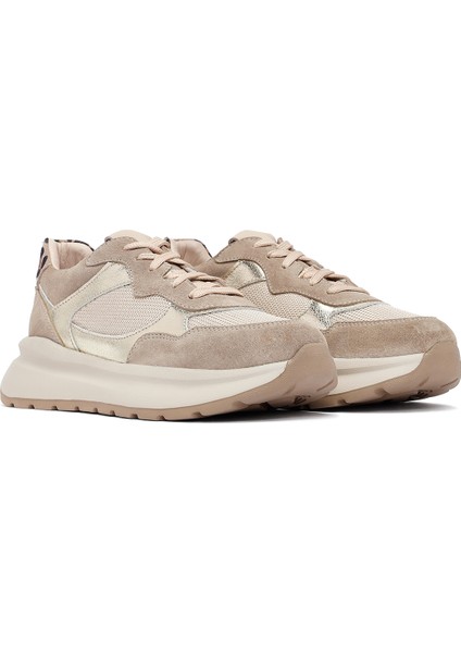 Kadın Bej Bağcıklı Kalın Tabanlı Deri Sneaker 25AFD221014 modelleri