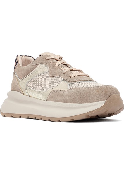 Kadın Bej Bağcıklı Kalın Tabanlı Deri Sneaker 25AFD221014