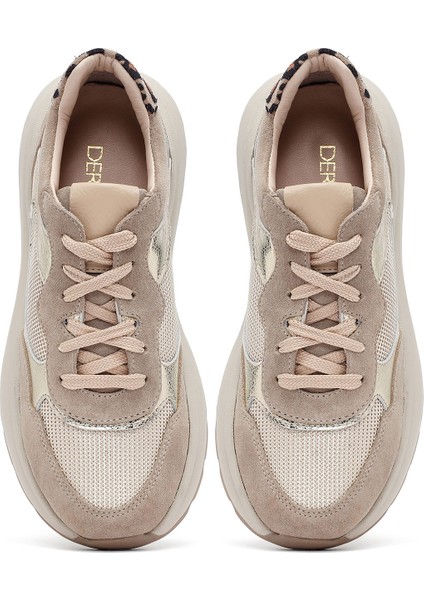 Kadın Bej Bağcıklı Kalın Tabanlı Deri Sneaker 25AFD221014