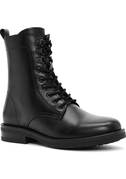 Kadın Siyah Fermuarlı Deri Postal Bot 25WFD510318