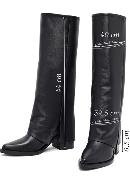 Kadın Siyah Kalın Topuklu Deri Çizme 25WFD153918 fiyatları