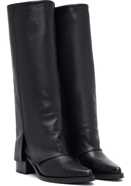 Kadın Siyah Kalın Topuklu Deri Çizme 25WFD153918 indirimleri
