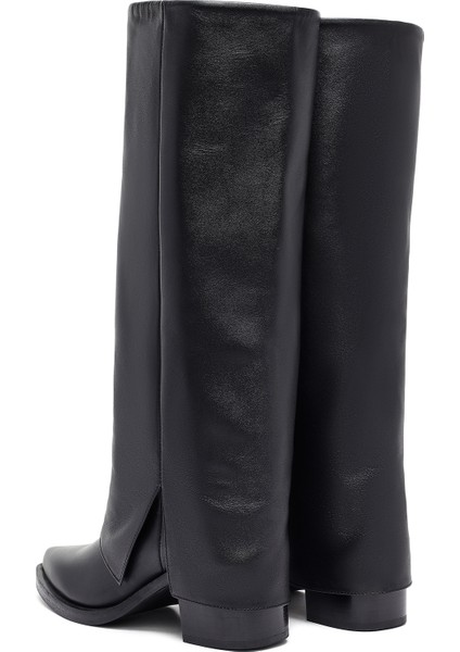 Kadın Siyah Kalın Topuklu Deri Çizme 25WFD153918