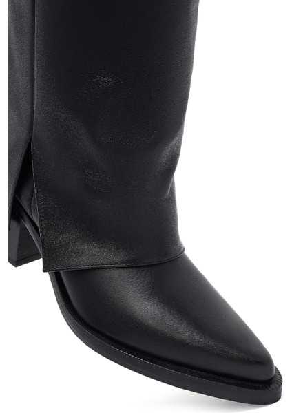 Kadın Siyah Kalın Topuklu Deri Çizme 25WFD153918