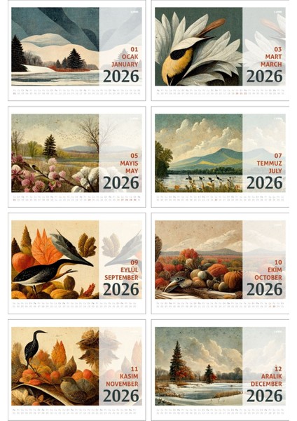 2026 Masa Takvimi & Planlayıcı Doğa Manzara Resimli Vintage