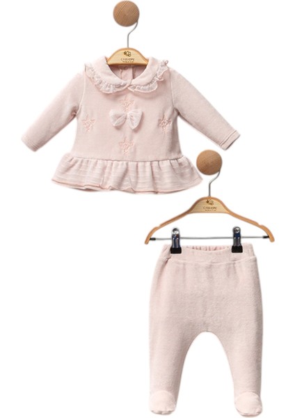 Premium Kız Bebek ;yaka ve Etek Ucu Tül Fırfırlı Fiyonk ve Işleme Detaylı Kadife 2'li Takım fiyatları