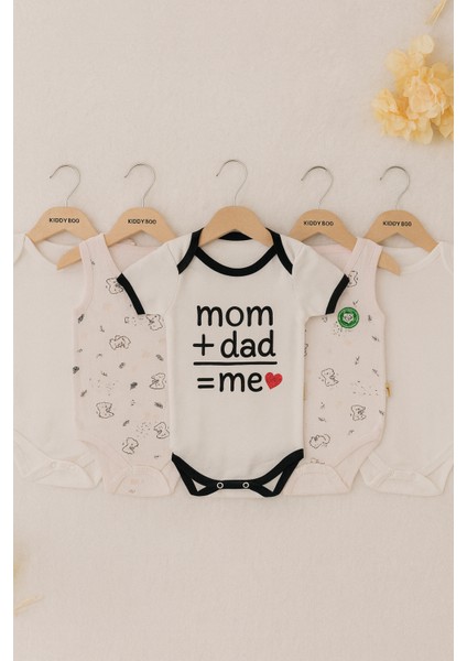 5 Li Set Pamuklu 9-12 Ay / 1 -2 Yaş Arası Unisex Kız Erkek Bebek Çıtçıtlı Body Zıbın