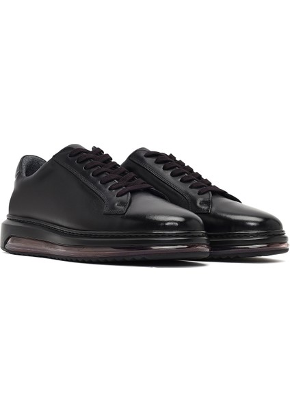 Erkek Siyah Bağcıklı Kalın Tabanlı Deri Sneaker 25WFD631018 modelleri