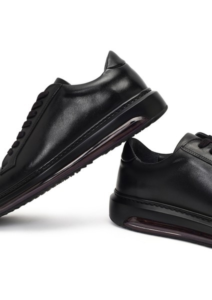 Erkek Siyah Bağcıklı Kalın Tabanlı Deri Sneaker 25WFD631018