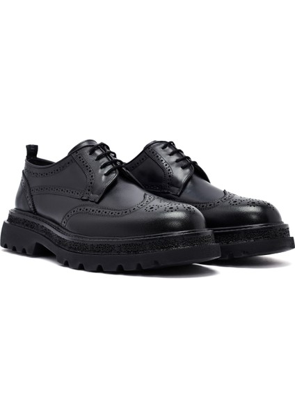 Erkek Siyah Bağcıklı Kalın Tabanlı Deri Casual Ayakkabı 25WFD760518 modelleri