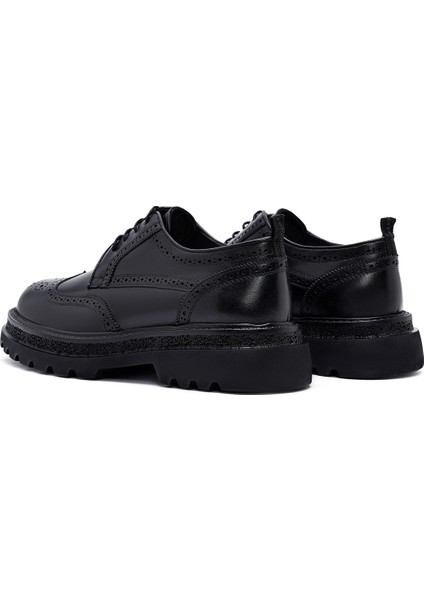 Erkek Siyah Bağcıklı Kalın Tabanlı Deri Casual Ayakkabı 25WFD760518 indirimleri