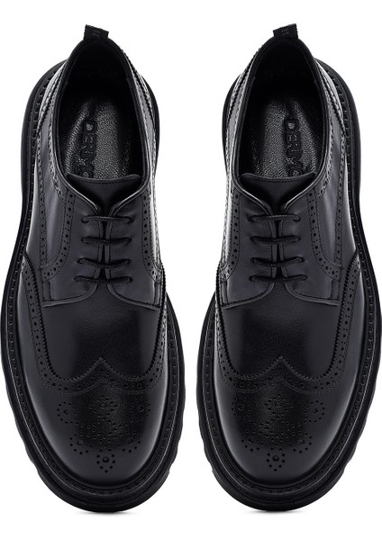 Erkek Siyah Bağcıklı Kalın Tabanlı Deri Casual Ayakkabı 25WFD760518