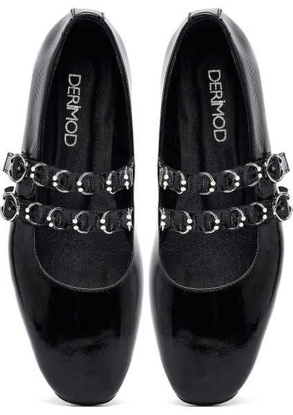 Kadın Siyah Tokalı Rugan Deri Babet 25AFD270016