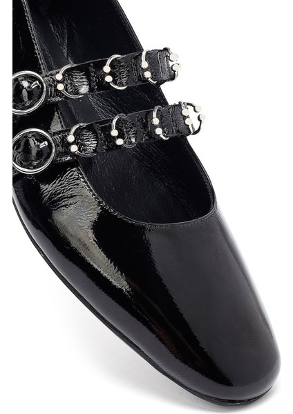 Kadın Siyah Tokalı Rugan Deri Babet 25AFD270016