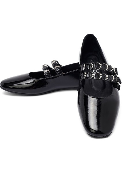 Kadın Siyah Tokalı Rugan Deri Babet 25AFD270016