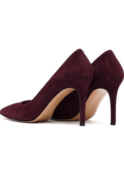 Kadın Bordo Ince Topuklu Süet Deri Stiletto 25AFD130610