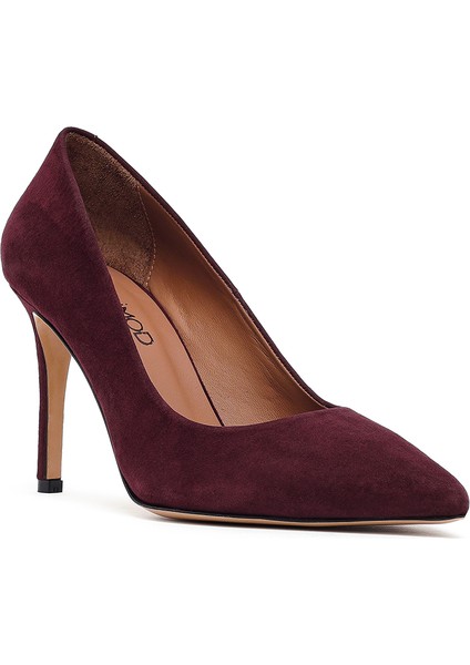 Kadın Bordo Ince Topuklu Süet Deri Stiletto 25AFD130610