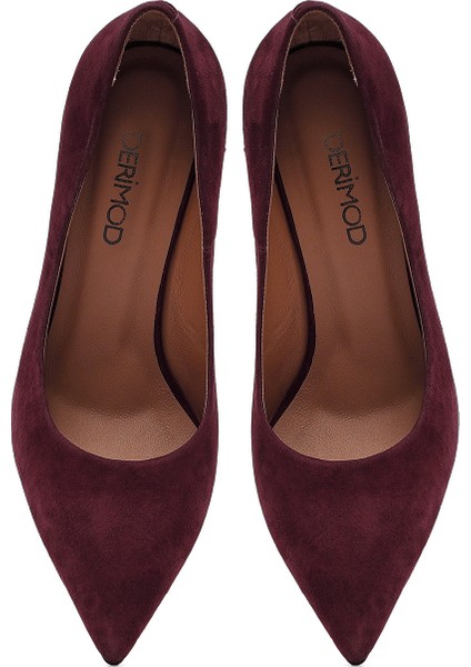 Kadın Bordo Ince Topuklu Süet Deri Stiletto 25AFD130610