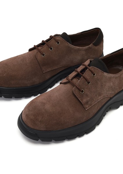 Erkek Kahverengi Bağcıklı Kalın Tabanlı Süet Deri Casual Ayakkabı 25WFD632010
