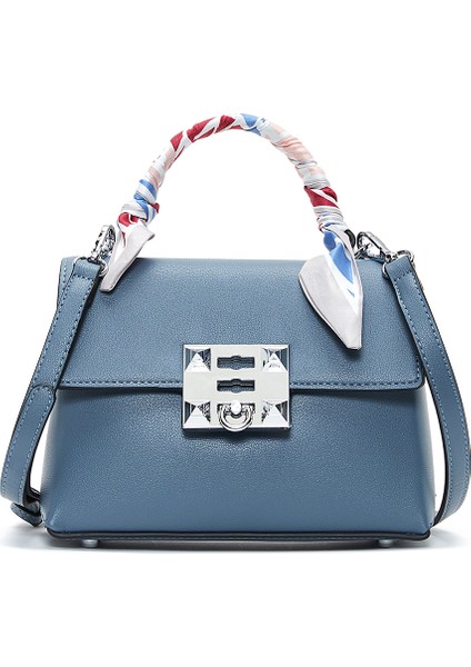 Kadın Mavi Uzun Askılı Aksesuarlı Mini Çapraz Çanta 25ABD280518