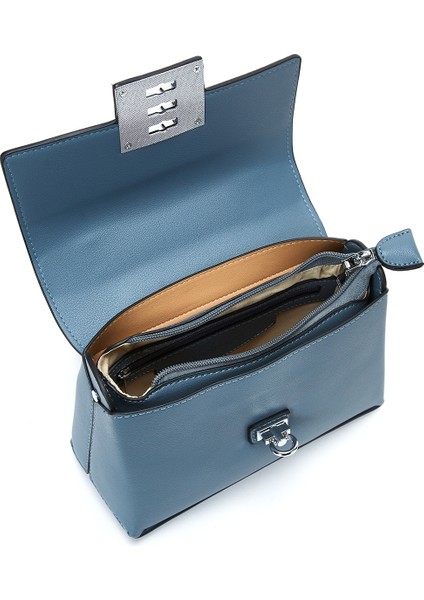 Kadın Mavi Uzun Askılı Aksesuarlı Mini Çapraz Çanta 25ABD280518