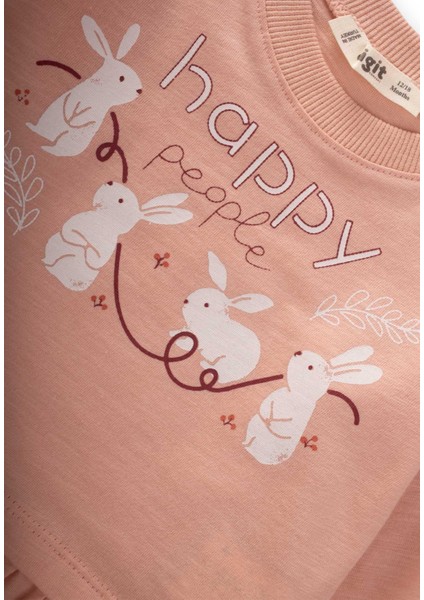 Tavşan Baskılı Eteği Fırfırlı Taytlı Takım 1-6 Yaş Yavruağzı modelleri