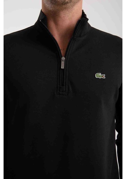 Fermuar Yaka Siyah Regular Fıt Uzun Kol