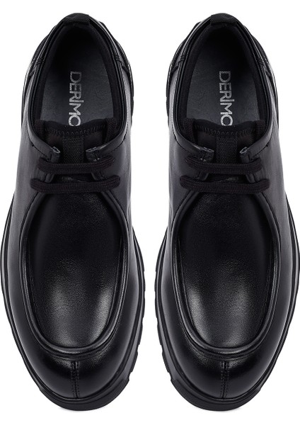 Erkek Siyah Bağcıklı Kalın Tabanlı Deri Casual Ayakkabı 25WFD632418