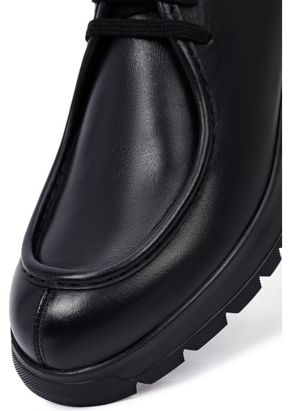 Erkek Siyah Bağcıklı Kalın Tabanlı Deri Casual Ayakkabı 25WFD632418