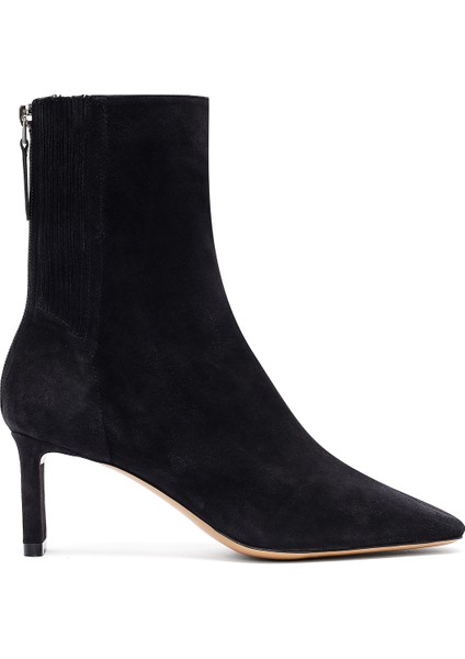 Kadın Siyah Fermuarlı Kısa Topuklu Süet Deri Bot 25AFD121510