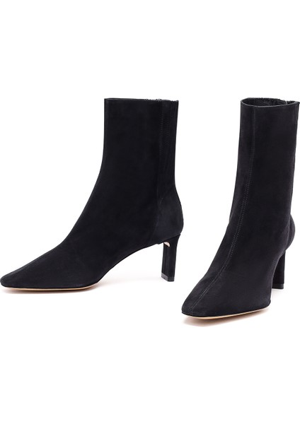 Kadın Siyah Fermuarlı Kısa Topuklu Süet Deri Bot 25AFD121510 modelleri