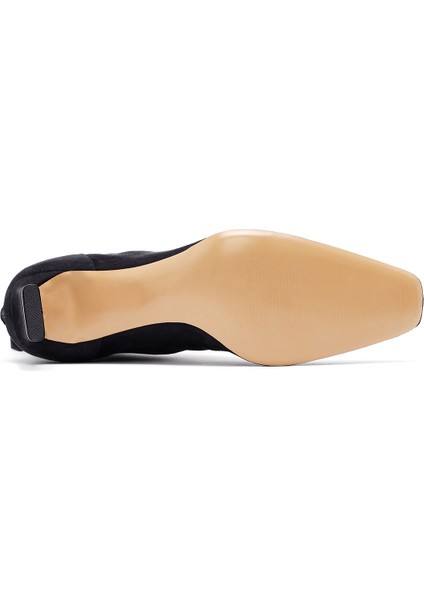 Kadın Siyah Fermuarlı Kısa Topuklu Süet Deri Bot 25AFD121510