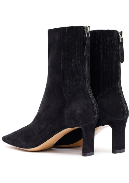 Kadın Siyah Fermuarlı Kısa Topuklu Süet Deri Bot 25AFD121510