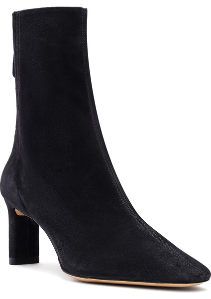 Kadın Siyah Fermuarlı Kısa Topuklu Süet Deri Bot 25AFD121510