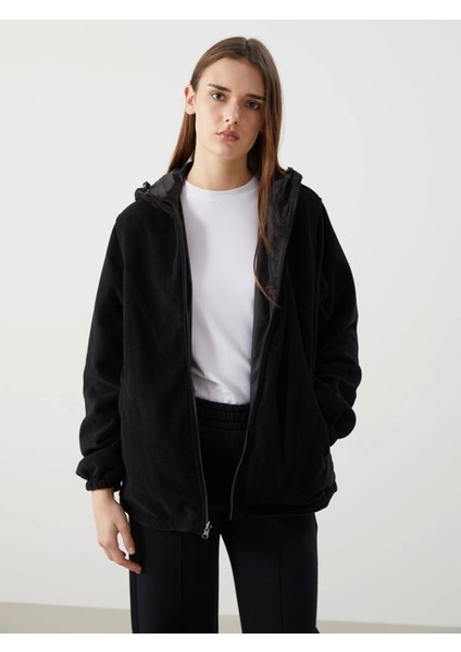 Lcwaıkıkı Classic Siyah Kapüşonlu Düz Çift Taraflı Kadın Mont