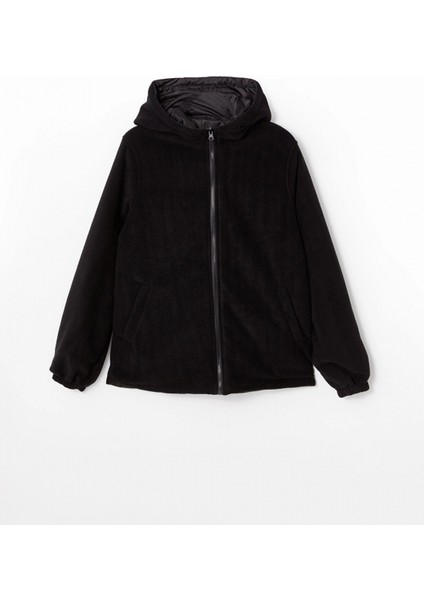 Lcwaıkıkı Classic Siyah Kapüşonlu Düz Çift Taraflı Kadın Mont