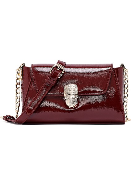 Kadın Bordo Uzun Askılı Rugan Mini Çapraz Çanta 25WBD281816