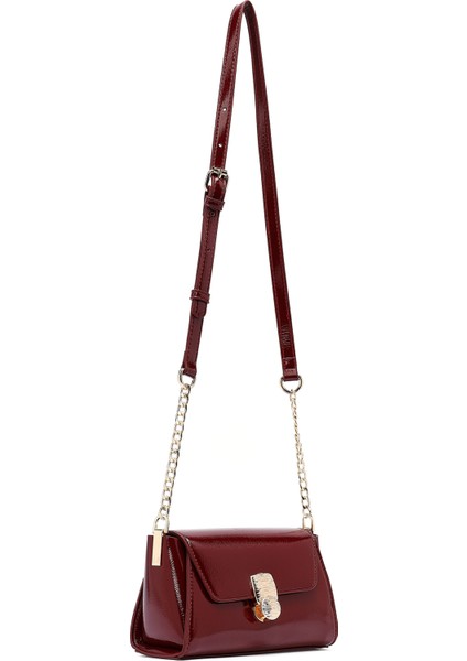 Kadın Bordo Uzun Askılı Rugan Mini Çapraz Çanta 25WBD281816