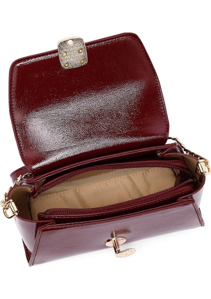 Kadın Bordo Uzun Askılı Rugan Mini Çapraz Çanta 25WBD281816