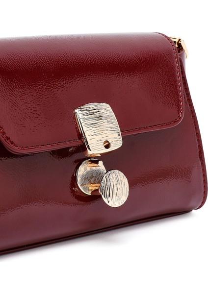 Kadın Bordo Uzun Askılı Rugan Mini Çapraz Çanta 25WBD281816