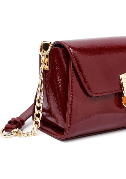 Kadın Bordo Uzun Askılı Rugan Mini Çapraz Çanta 25WBD281816