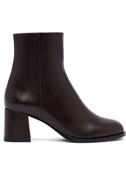 Kadın Kahverengi Fermuarlı Kalın Topuklu Deri Bot 25WFD132618