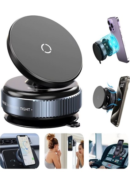 360 Derece Dönebilen Vakumlu Magsafe Destekli Magnetik Telefon Tutucu Araba Ayna Cam Masa Üzeri