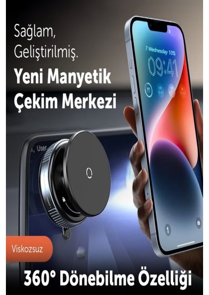 360 Derece Dönebilen Vakumlu Magsafe Destekli Magnetik Telefon Tutucu Araba Ayna Cam Masa Üzeri fırsatları