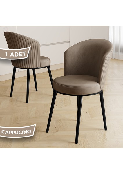 Risa Serisi 1 Adet Cappucino Mutfak Sandalyesi Siyah Metal Ayak 1.sınıf Babyface Kumaş