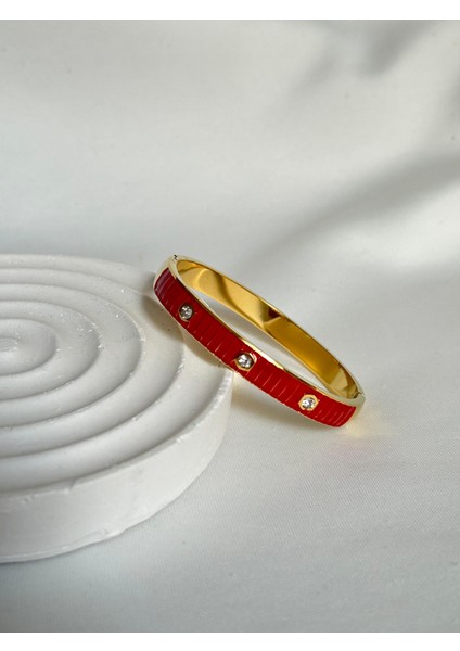 Mineli Çelik Bileklik Kırmızı Sedefli Altın Renk Renk Kelepçe Bileklik Sevgiliye Hediye Kutulu fiyatları