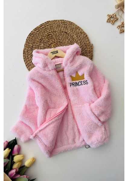 Princess Işleme Kız Çocuk Kapüşonlu peluş hırka - Açık Pembe fiyatları