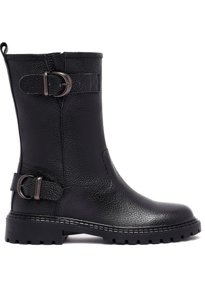 Kadın Siyah Deri Biker Bot 25WFD2024FT